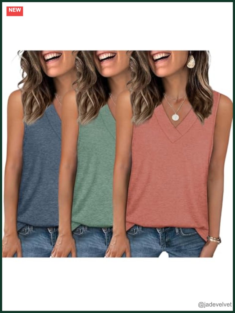 3 Pack V Neck Tank Tops Sleeveless Basic Cotton Blend Tee Shirts